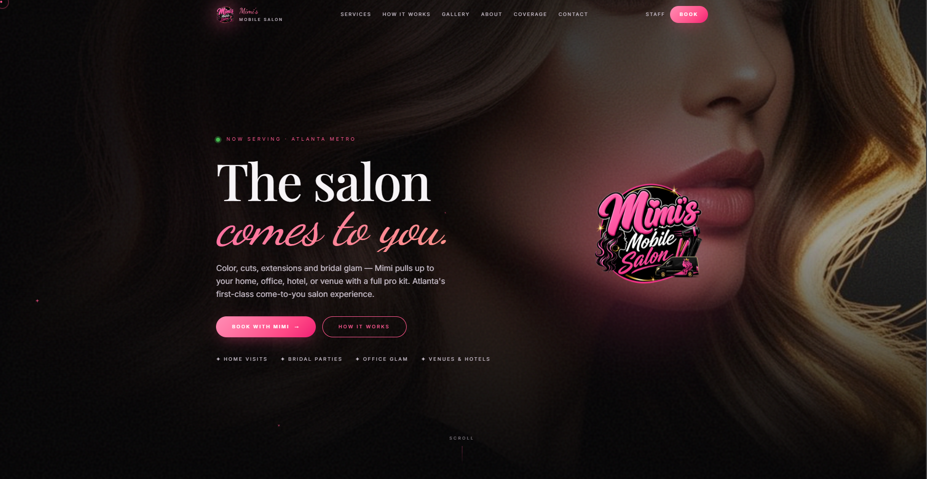 Mimi's Mobile Salon website homepage