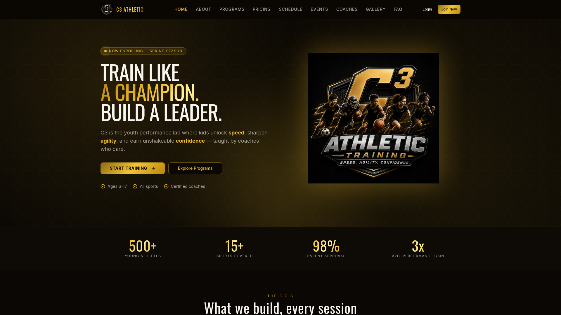 C3 Athletic Training website homepage